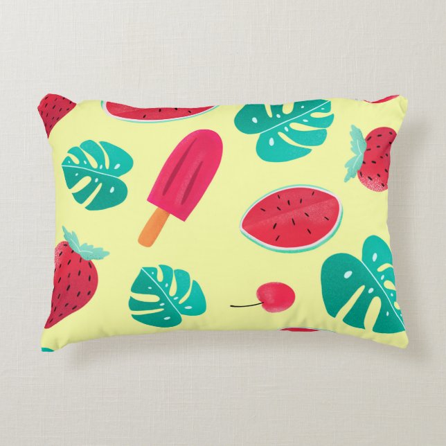 Watermelon leaves strawberry accent pillow (Front)