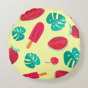 Watermelon leaves strawberry round pillow