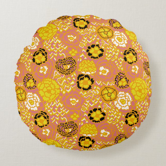Watermelon Lemon Gold Round Pillow (Front)