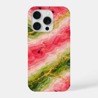 Watermelon Marble with Gold Veining iPhone 15 Pro Case