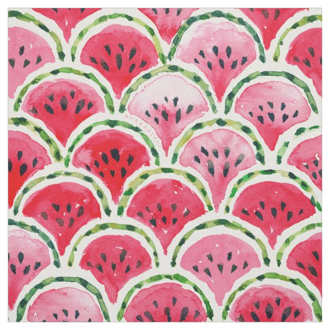 WATERMELON MERMAID Fruit Scallop Pattern Fabric (Swatch)