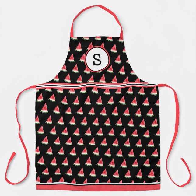 Watermelon On Black Monogrammed Apron (Front)