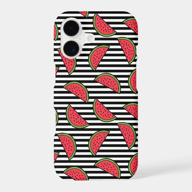 Watermelon on Black & White Stripes Pattern (Back)