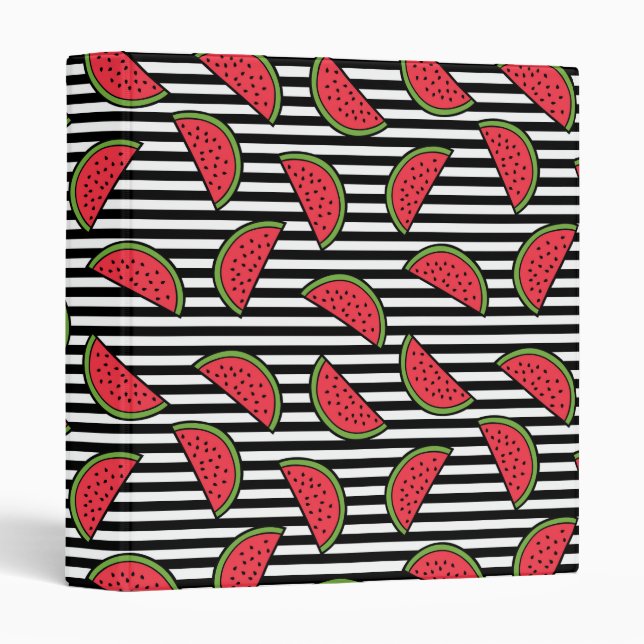 Watermelon on Black & White Stripes Pattern Binder (Front/Spine)