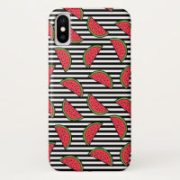 Watermelon on Black & White Stripes Pattern
