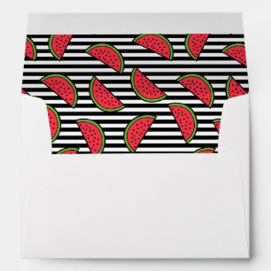 Watermelon on Black & White Stripes Pattern Envelopes