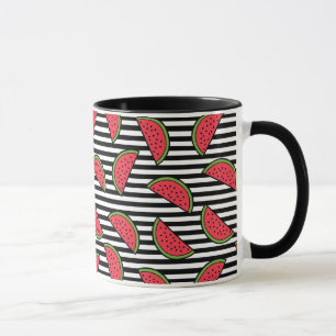 Watermelon on Black & White Stripes Pattern Mug