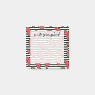Watermelon on Black & White Stripes Pattern Post-it Notes