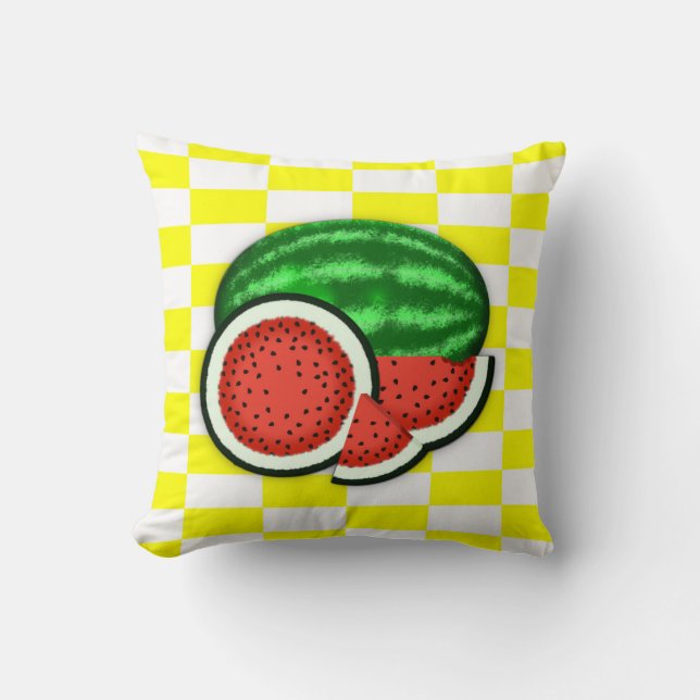 Watermelon on Gold Background Throw Pillow (Front)