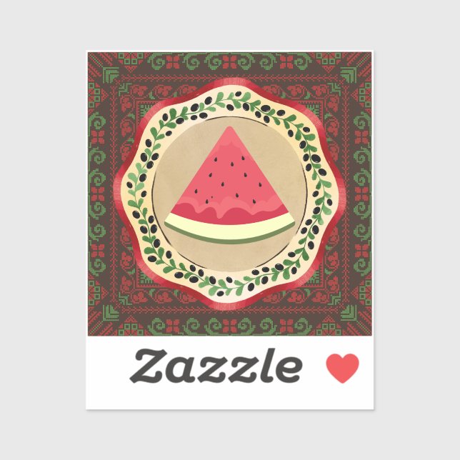 watermelon on olive plate with Palestinian tatreez (Sheet)