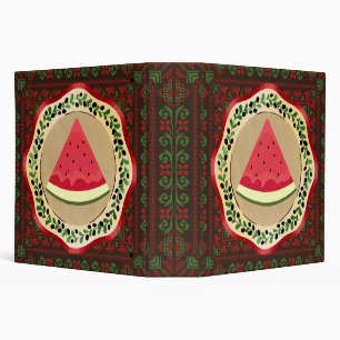 watermelon on olive plate with Palestinian tatreez Binder