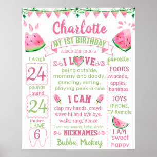 Watermelon One in a Melon birthday board Poster