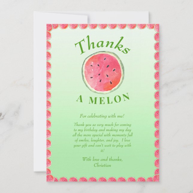 Watermelon One In A Melon First Birthday Thank You (Front)