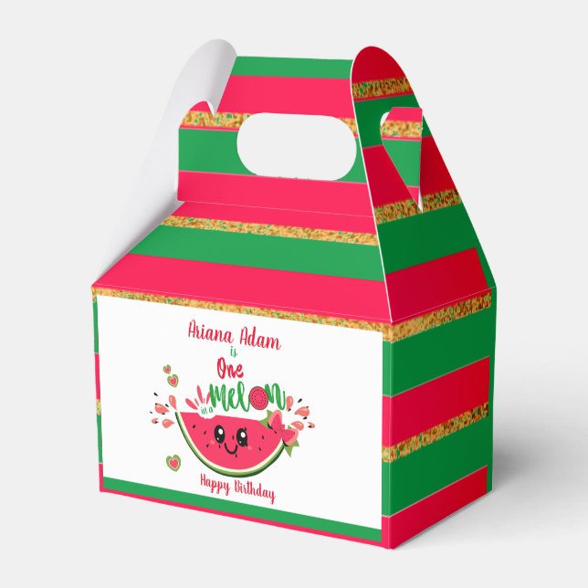 Watermelon One in a Melon Girl's First Birthday Favor Box (Front Side)