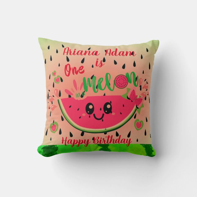 Watermelon One in a Melon Girl's First Birthday  Throw Pillow (Front)