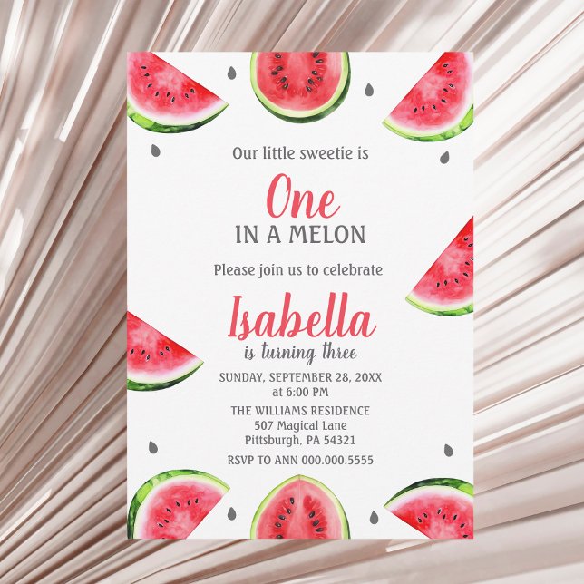 Watermelon One In A Melon Little Girl Sweet Invitation (Creator Uploaded)