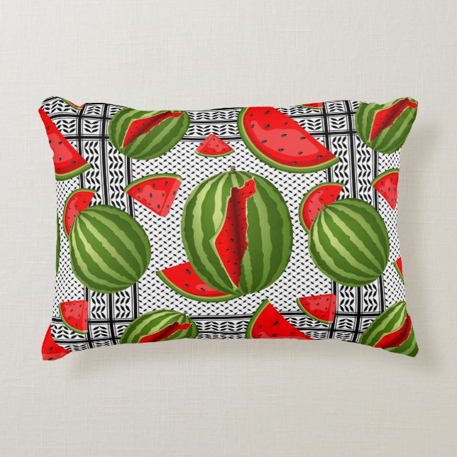 Watermelon Palestine Map Slice Accent Pillow (Front)