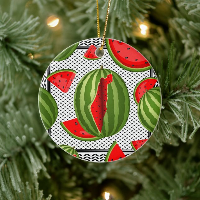 Watermelon Palestine Map Slice Ceramic Ornament (Tree)