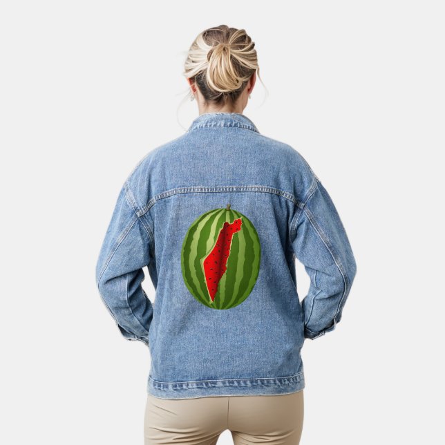 Watermelon Palestine Map Slice Denim Jacket (Model)