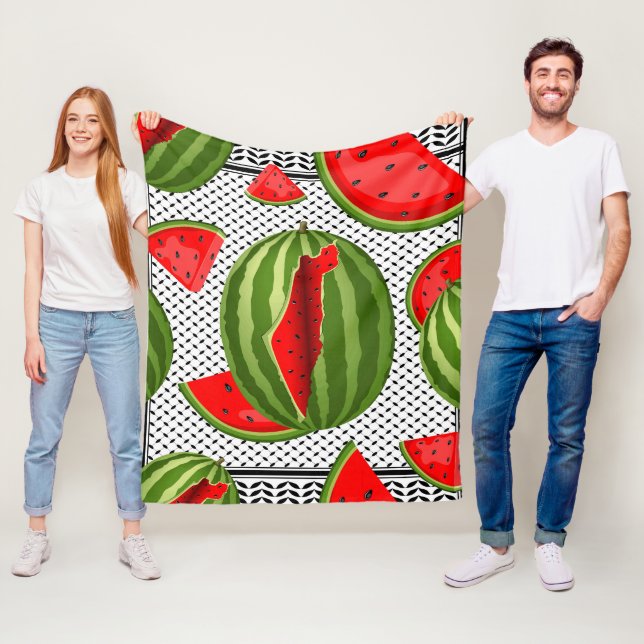 Watermelon Palestine Map Slice Fleece Blanket (In Situ)