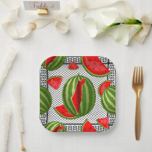 Watermelon Palestine Map Slice Paper Plate