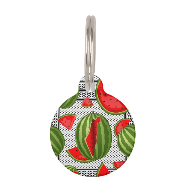 Watermelon Palestine Map Slice Pet Tag (Front)