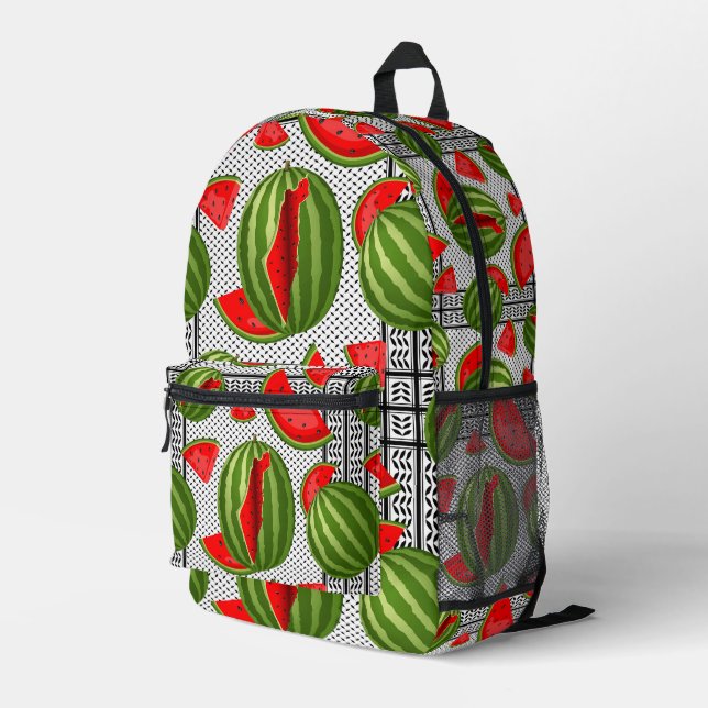 Watermelon Palestine Map Slice Printed Backpack (Back Corner Right)