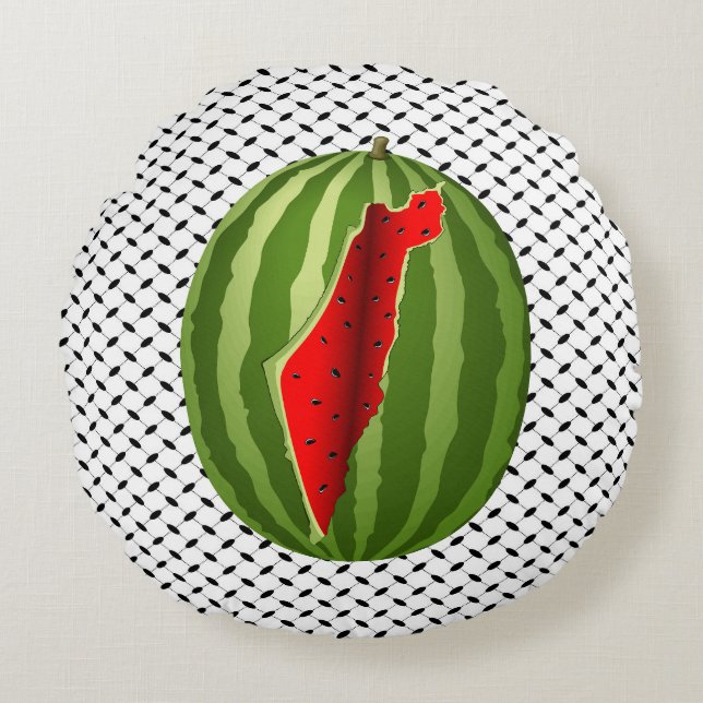 Watermelon Palestine Map Slice Round Pillow (Front)
