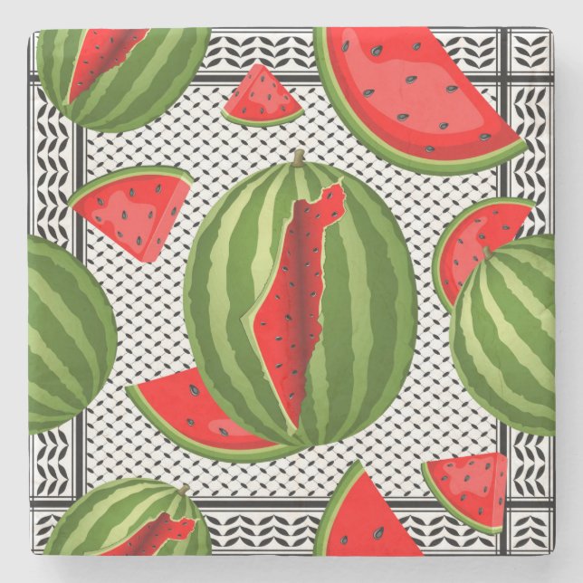 Watermelon Palestine Map Slice Stone Coaster (Front)