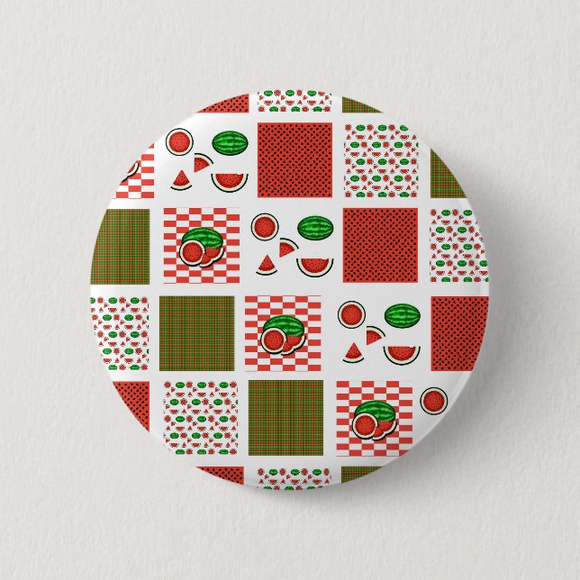 Watermelon Patchwork 2 Inch Round Button (Front)