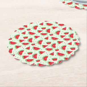 Watermelon Pattern Fruit Summertime Light Green Paper Coaster