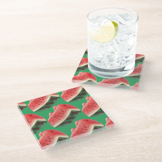 Watermelon Pattern Glass Coaster (Angled)