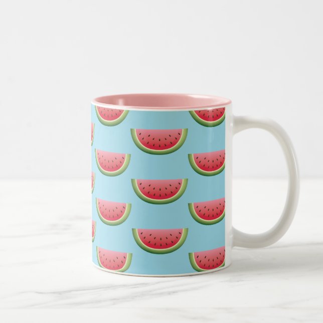 Watermelon Pattern On Blue Background Colour Two-Tone Coffee Mug (Right)