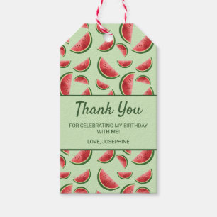 Watermelon Pattern On Green Thank You Birthday Gift Tags