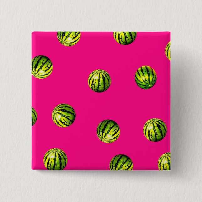 watermelon pattern pink 2 inch square button (Front)