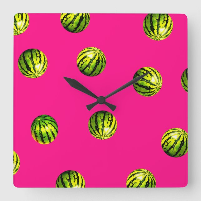 watermelon pattern pink square wall clock (Front)