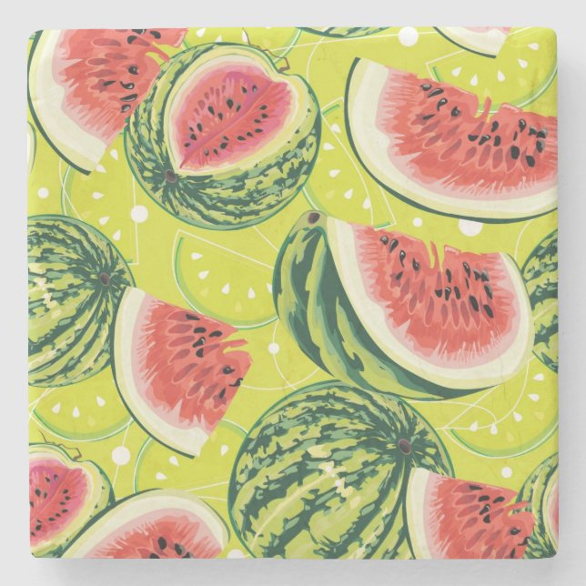 Watermelon Pattern Stone Coaster (Front)