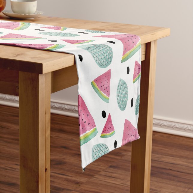 Watermelon Pattern Watercolor Hand-painted Short Table Runner (In Situ)
