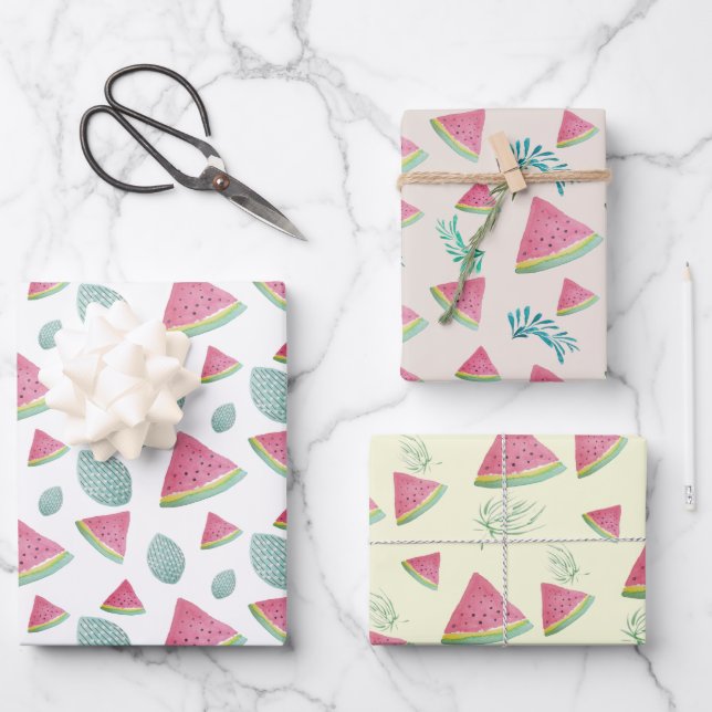 Watermelon Pattern Watercolor Hand-painted Wrapping Paper Sheet (Front)