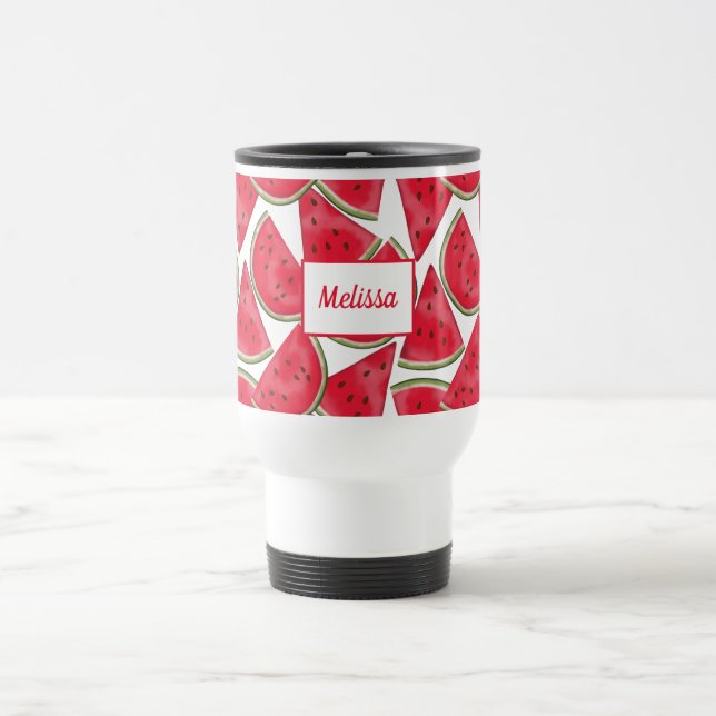 Watermelon pattern with custom name travel mug (Center)