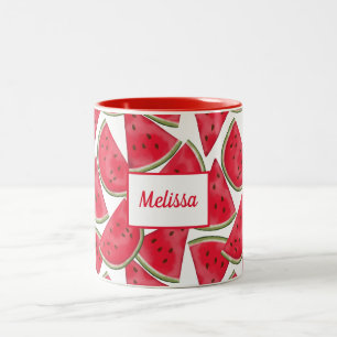 Watermelon pattern with custom name Two-Tone coffee mug
