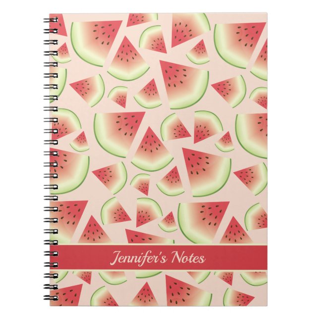 Watermelon Pattern With Custom Title Or Name Notebook (Front)