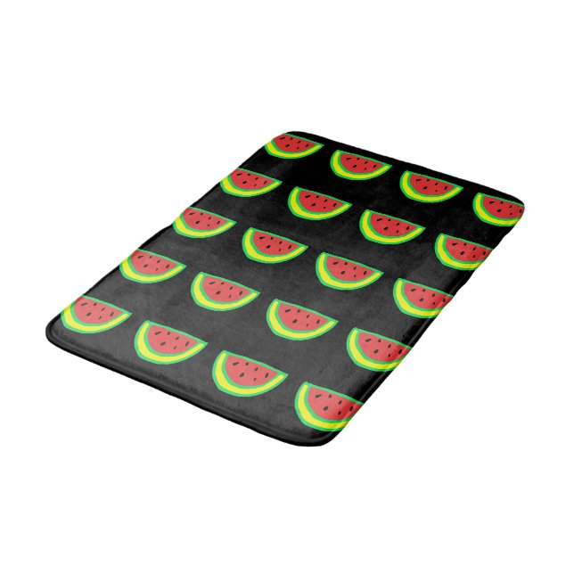  Watermelon Patterns Colourful Bright Custom Black Bath Mat (Angled)