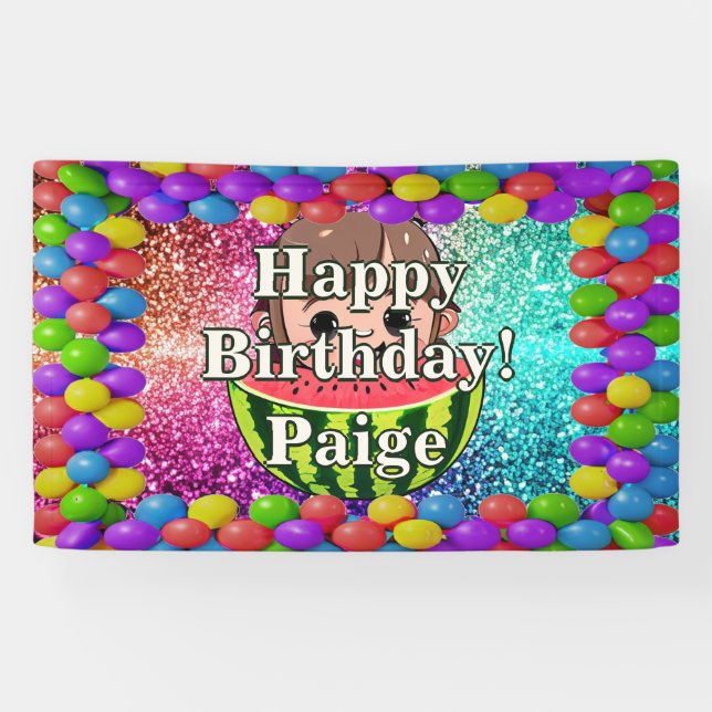 Watermelon Personalized character birthday banner (Horizontal)