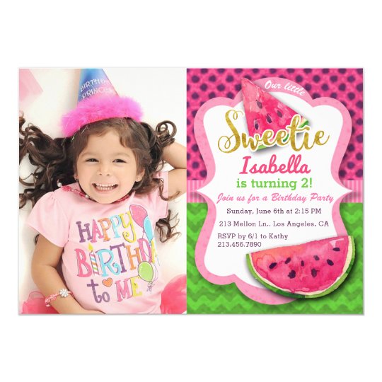 Watermelon Photo Girls Birthday Party Invitation