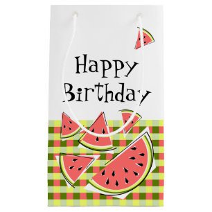 Watermelon Pieces Check Birthday Small Gift Bag