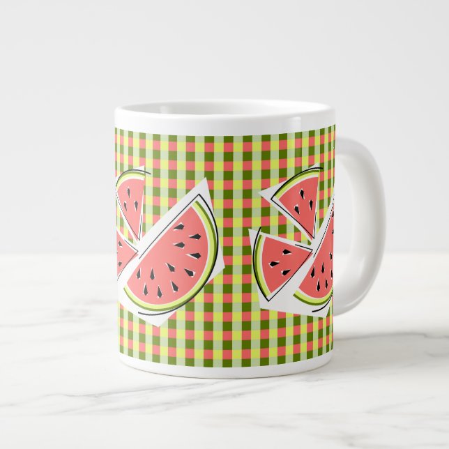 Watermelon Pieces Check Large Coffee Mug (Front Right)
