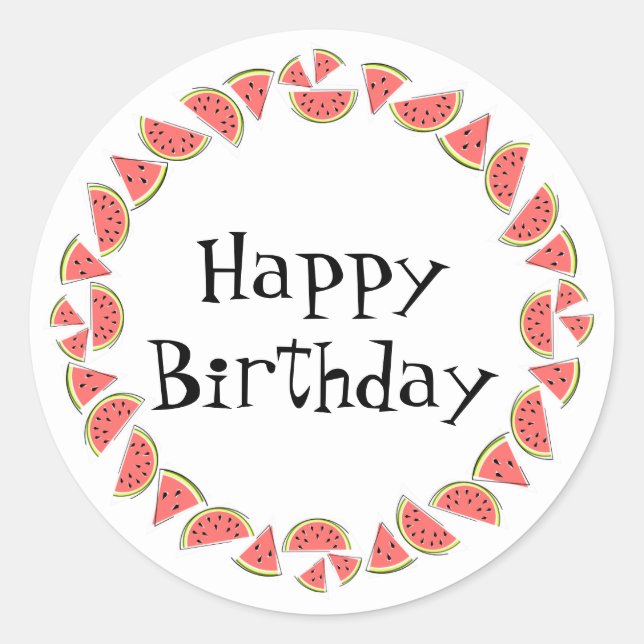 Watermelon Pieces Circle Happy Birthday round Classic Round Sticker (Front)