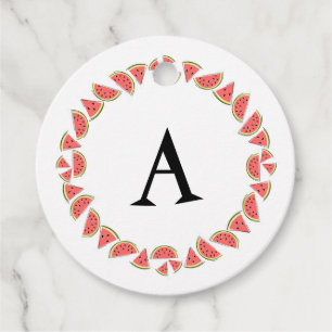 Watermelon Pieces Circle Monogram text back Favour Tags