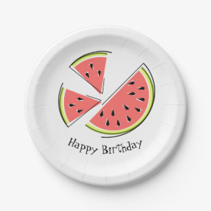 Watermelon Pieces Happy Birthday paper plates